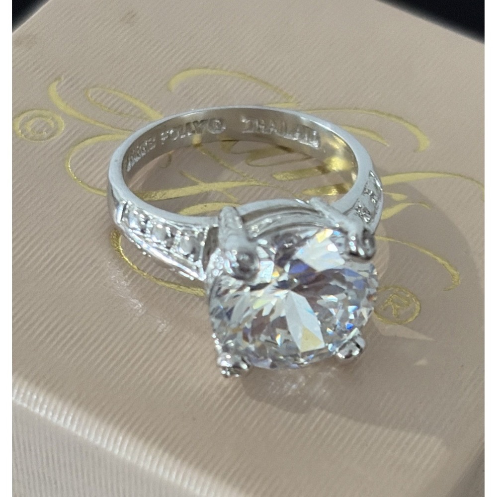 Kirk's Folly Vintage "Gabrielle" CZ Solitaire Size 7 Original Box Rhodium